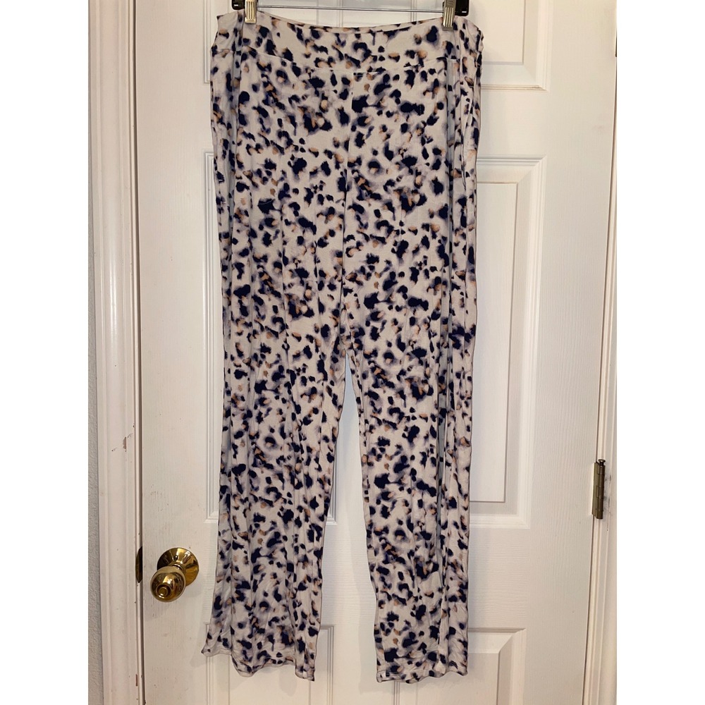 Soma Intimates Pajama‎ Pants Large Regular Blue Tan Animal Print Wide Leg Lounge